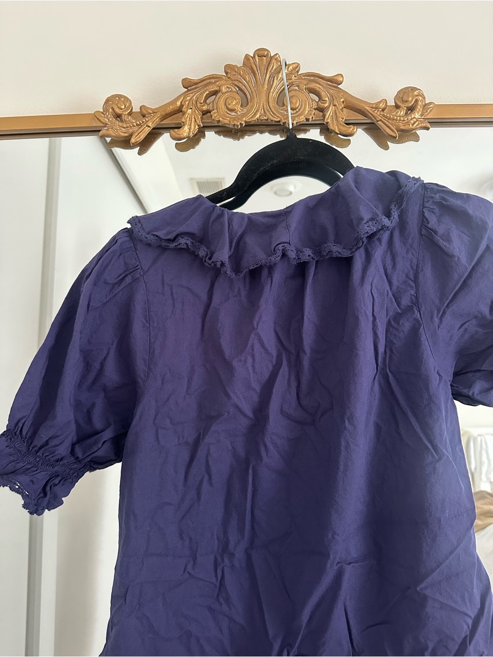 Navy Blue Button-Front Ruffle Dress - Picture 3 of 3